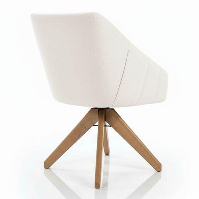 Kit 4 Poltronas Giratórias Alana Bouclê Base De Madeira - Pallazio Cor Bege