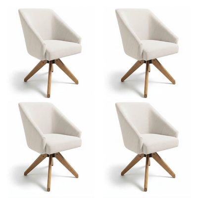 Kit 4 Poltronas Giratórias Alana Bouclê Base De Madeira - Pallazio Cor Bege