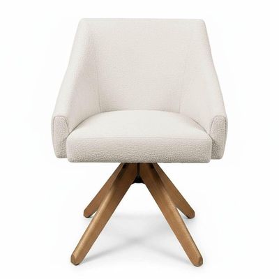 Kit 4 Poltronas Giratórias Alana Bouclê Base De Madeira - Pallazio Cor Bege