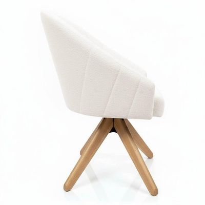 Kit 4 Poltronas Giratórias Alana Bouclê Base De Madeira - Pallazio Cor Bege
