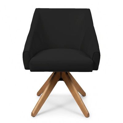 Poltrona Giratória Alana Suede Base De Madeira - Pallazio Cor Preto
