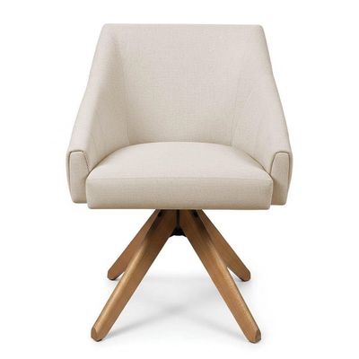 Kit 2 Poltronas Giratórias Alana Linho Base De Madeira - Pallazio Cor Bege