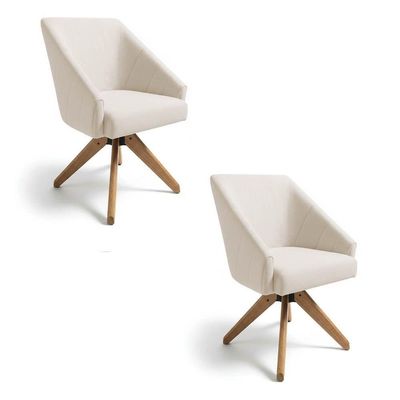 Kit 2 Poltronas Giratórias Alana Linho Base De Madeira - Pallazio Cor Bege