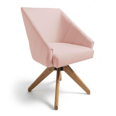 Kit 4 Poltronas Giratórias Alana Suede Rosa Bebê Base De Madeira - Pallazio