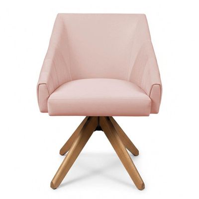 Kit 4 Poltronas Giratórias Alana Suede Rosa Bebê Base De Madeira - Pallazio