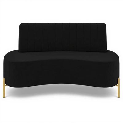 Sofá 2 Lugares 135cm Pés Aço Dourado Tamar Veludo Preto Z08 - Mpozenato