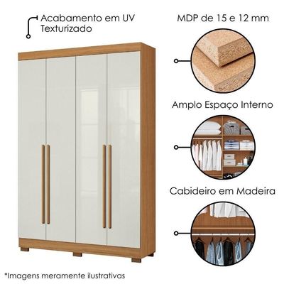 Guarda Roupa Solteiro 2030240 4 Portas 154 Cm Cinamomo Off White Armoveis