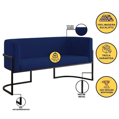 Sofá 2 Lugares Para Recepção Com Base Reforçada Balaqui Azul Marinho