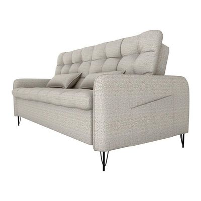 Sofá Cama Reclinável Com Almofadas 3 Lugares 200cm Pillar Linho Mileniun Palha Matrix Linho Mileniun Palha