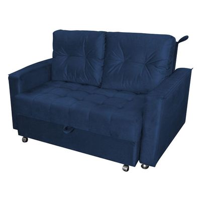 Sofá Cama 2 Lugares Yago Veludo Azul