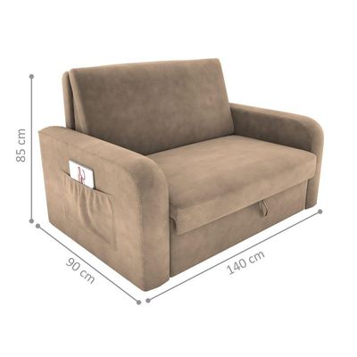 Sofá Cama Com Baú 2 Lugares Harry Suede Bege