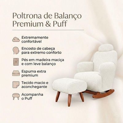 Poltrona Amamentação De Balanço Com Puff Aurora Conforto Extra E Design Atual Chenille Off White