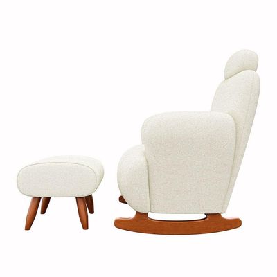 Poltrona Amamentação De Balanço Com Puff Aurora Conforto Extra E Design Atual Chenille Off White