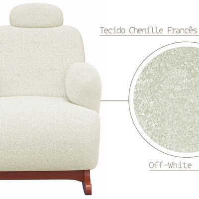 Poltrona Amamentação De Balanço Com Puff Aurora Conforto Extra E Design Atual Chenille Off White