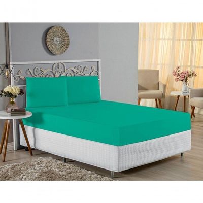 Jogo De Cama Casal Nobre 3 Peças Lençol Com Elástico De 30cm De Altura Malha 100% Algodão - Jade
