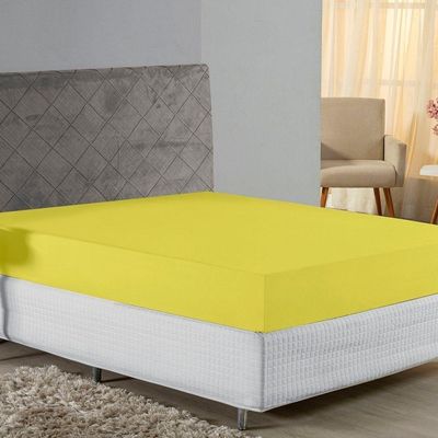 Lençol Com Elástico King Nobre 1 Peça 30cm De Altura Malha 100% Algodão - Amarelo