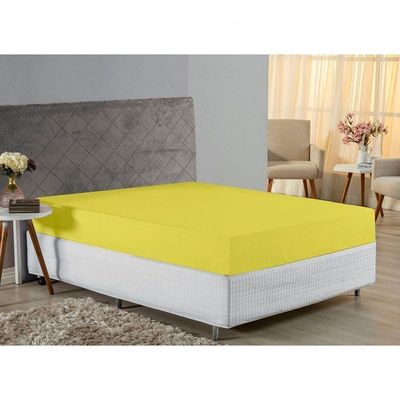 Lençol Com Elástico King Nobre 1 Peça 30cm De Altura Malha 100% Algodão - Amarelo