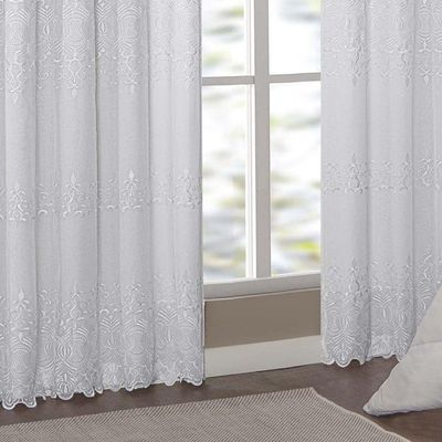 Cortina Liz Bordada Para Varão Simples 3,00m X 2,60m Com Forro 100% Poliéster - Branco