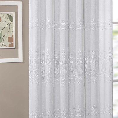 Cortina Liz Bordada Para Varão Simples 3,00m X 2,60m Com Forro 100% Poliéster - Branco