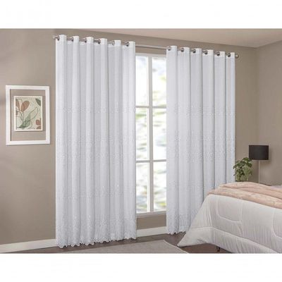 Cortina Liz Bordada Para Varão Simples 3,00m X 2,60m Com Forro 100% Poliéster - Branco