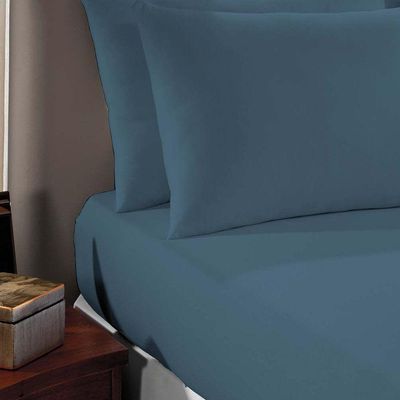 Lençol Casal Queen Liverpool Com Elástico Avulso 1 Peça Tecido Malha Fio 30/1 Penteado 100% Algodão - Azul Cobalto