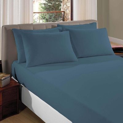 Lençol Casal Queen Liverpool Com Elástico Avulso 1 Peça Tecido Malha Fio 30/1 Penteado 100% Algodão - Azul Cobalto