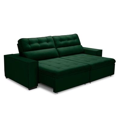 Sofa Retratil Reclinavel 2 Lugares 2,30 Vitória Veludo Verde Lansofbr