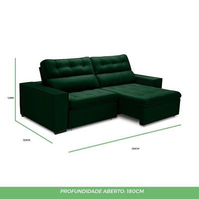 Sofa Retratil Reclinavel 2 Lugares 2,30 Vitória Veludo Verde Lansofbr