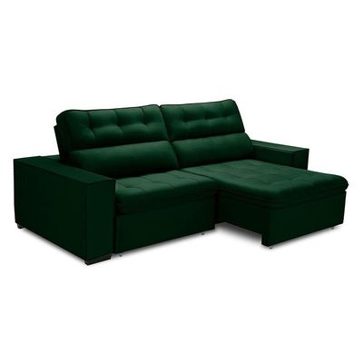 Sofa Retratil Reclinavel 2 Lugares 2,30 Vitória Veludo Verde Lansofbr