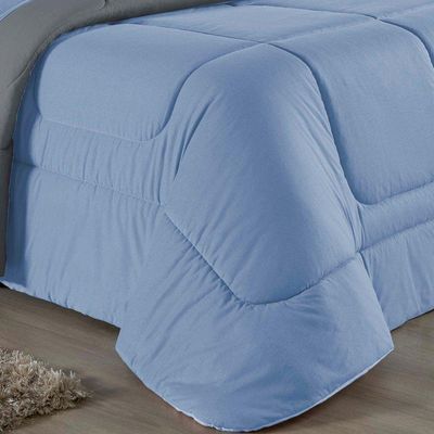 Edredom King Nobre 1 Peça Dupla Face 2,50m X 2,90m Malha 100% Algodão - Azul-bebê / Cinza