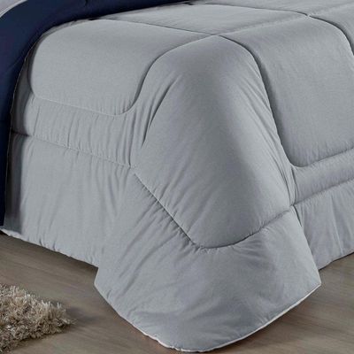 Edredom King Nobre 1 Peça Dupla Face 2,50m X 2,90m Malha 100% Algodão - Cinza / Azul-marinho