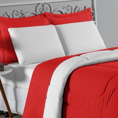 Edredom Queen Nobre 1 Peça Dupla Face 2,20m X 2,40m Malha 100% Algodão - Vermelho / Branco