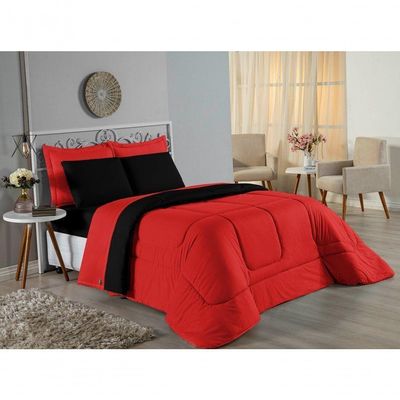 Edredom Queen Nobre 1 Peça Dupla Face 2,20m X 2,40m Malha 100% Algodão - Vermelho / Preto