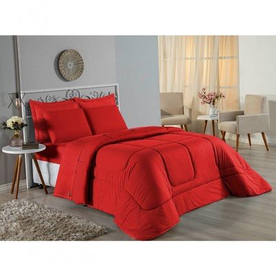Edredom Queen Nobre 1 Peça Dupla Face 2,20m X 2,40m Malha 100% Algodão - Vermelho