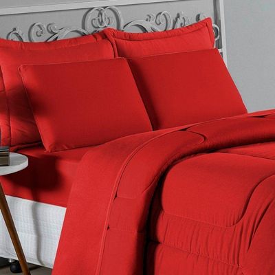 Edredom Queen Nobre 1 Peça Dupla Face 2,20m X 2,40m Malha 100% Algodão - Vermelho