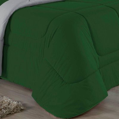 Edredom Queen Nobre 1 Peça Dupla Face 2,20m X 2,40m Malha 100% Algodão - Verde-bandeira / Cinza