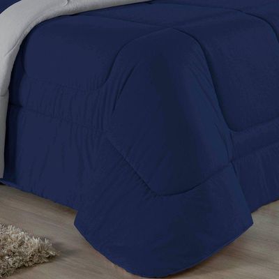 Edredom Queen Nobre 1 Peça Dupla Face 2,40m X 2,60m Malha 100% Algodão - Azul-marinho / Cinza