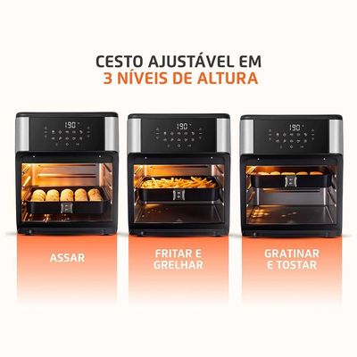 Fritadeira Air Fryer Forno Oven 12L Mondial Inox Preto 2000W AFON-12L-BIN 220V