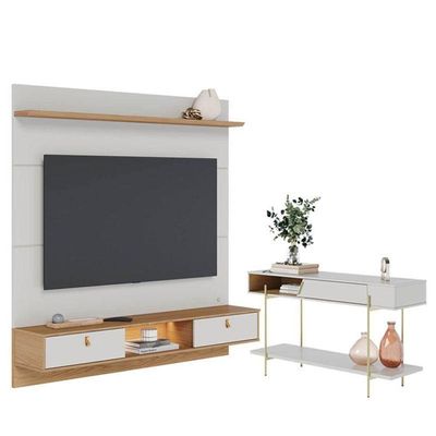 Painel Para Tv Home Suspenso Bali 1.6 Com Aparador Para Sala Sena Off White Matte Freijó – Colibri