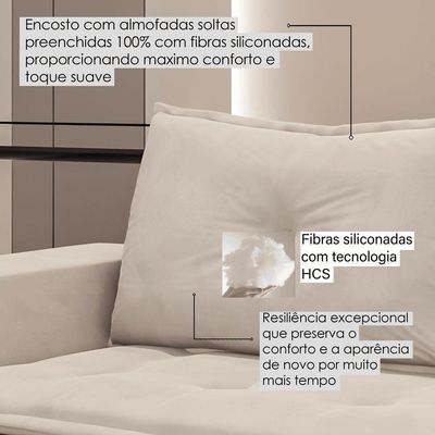 Sofá Fixo 5 Lugares Dunas 2,20m Veludo Creme