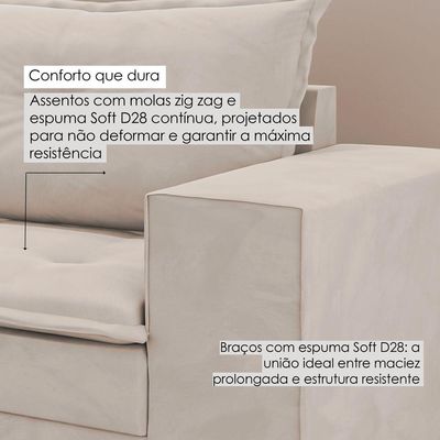Sofá Fixo 5 Lugares Dunas 2,20m Veludo Creme