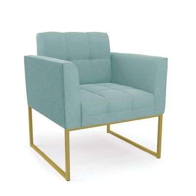 Poltrona Sala Decorativa Elisa Base Industrial Dourada Cotelê Ext-veludo D03 - D'rossi Menta