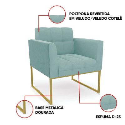 Poltrona Sala Decorativa Elisa Base Industrial Dourada Cotelê Ext-veludo D03 - D'rossi Menta