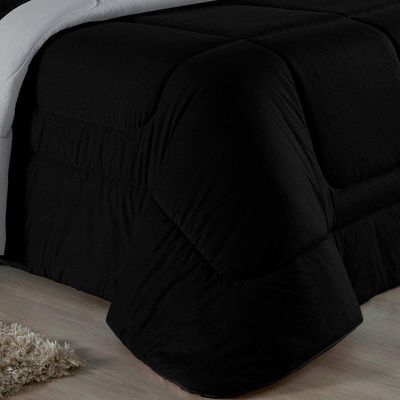Edredom Queen Nobre 1 Peça Dupla Face 2,40m X 2,60m Malha 100% Algodão - Preto / Cinza