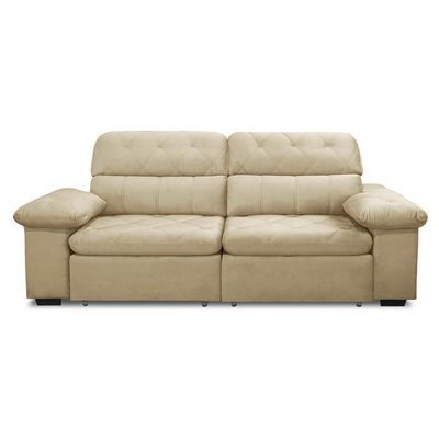 Sofa Retratil Reclinavel 2 Lugares 1,80m Crystal Veludo Bege Lansofbr