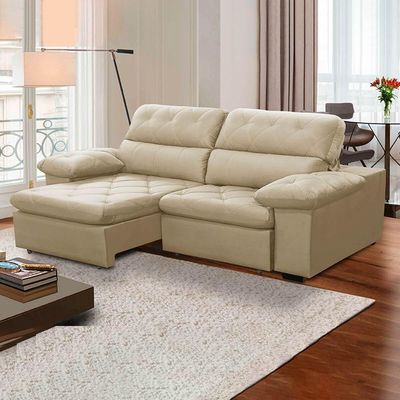 Sofa Retratil Reclinavel 2 Lugares 1,80m Crystal Veludo Bege Lansofbr
