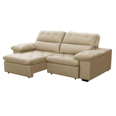 Sofa Retratil Reclinavel 2 Lugares 1,80m Crystal Veludo Bege Lansofbr