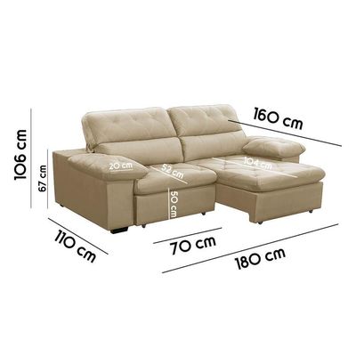 Sofa Retratil Reclinavel 2 Lugares 1,80m Crystal Veludo Bege Lansofbr