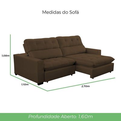 Sofá 2 Lugares 2,70m Retrátil Reclinável Veludo Andreia Lansofbr Marrom