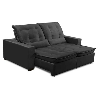 Sofa Retratil Reclinavel 2 Lugares 2,40m Atlantis Veludo Grafite Lansofbr